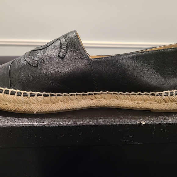 Chanel Black Leather Espadrilles with Woven Trim - Picture 10 of 13